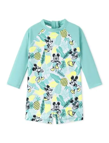 Disney Mickey Mouse Baby Boys Swimsuit Toddler Bathing Suit UPF 50+ Zipper Long Sleeves Summer Swimming Mint Green 6-9M