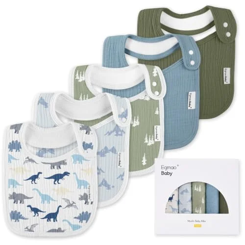 Muslin Bibs for Baby Boys Girls,Organic Muslin Baby Bib for Drooling and Teething,Soft Bandana Drool Bibs 5 Pack
