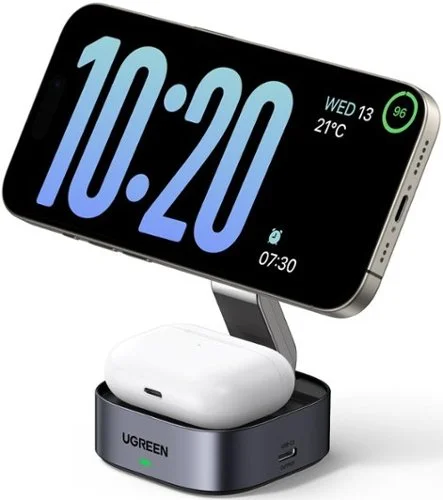 UGREEN - MagFlow 2-in-1 Wireless Charger for iPhone 12-17 Series and AirPods, Compact Foldable Charging Station (No Adapter) - Black