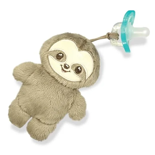 RaZbaby RaZbuddy LuLu Sloth Flat-Lay Plush Pacifier Holder with Detachable JollyPop Pacifier, 0M+, 100% Medical Grade Silicone, Machine Washable Designer Stuffed Animal (LuLu Sloth)