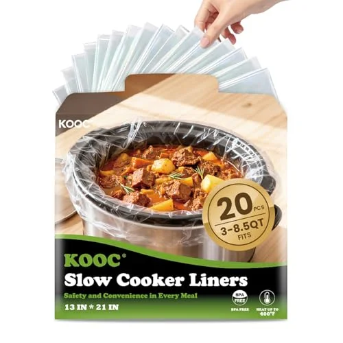 KOOC Slow Cooker Liners, 20 count 13" x 21" Large Size Cooking Bags Fits 3-8 Quart Pots, Disposable Pot Liners Suitable for Oval & Round & Retangular Pot