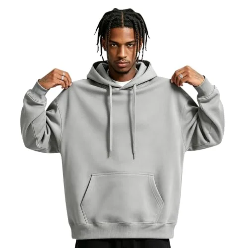 Men Hoodie Sweatshirt Pullover with Kangaroo Pocket Lightweight Casual Hooded Top Apparel for Spring Fall Wear Light Gray Medium