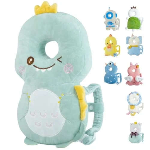 SOZOON Baby Head Protector Backpack - Soft & Lightweight Head Protection Pad for Bebe Walking and Crawling(Dark Green Dinosaur)
