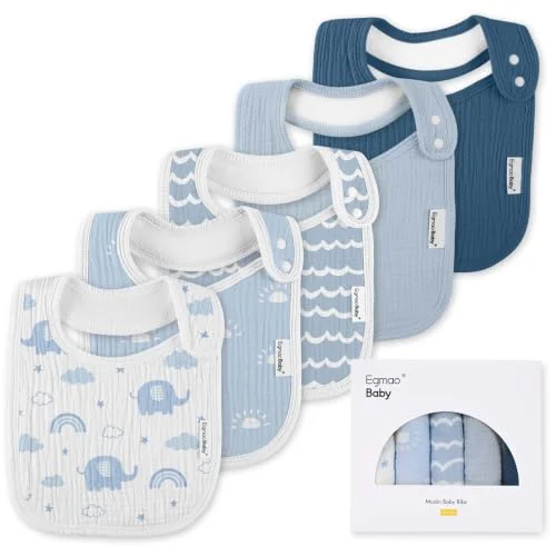Muslin Bibs for Baby Boys Girls,Organic Muslin Baby Bib for Drooling and Teething,Soft Bandana Drool Bibs 5 Pack