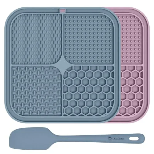 ChefAide 2 Pack Lick Mat for Dogs,Cats,Upgraded 8.5&times;8.5 inches Licking Mats with Suction Cups,Slow Feeder Licking Pad for Anxiety Relief and Boredom Reducer,Suitable for Dog Training (Purple & Blue)