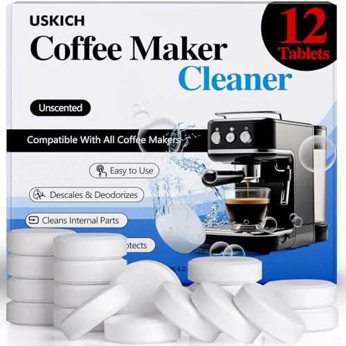 Coffee Machine Cleaner Descaler Tablets 12 Pack, Coffee Maker Cleaner for Keurig, Ninja, Breville, Delonghi, Nespresso, Miele,Espresso Machine Cleaning Tabs,Descaling Solution for Coffee Pot Maker