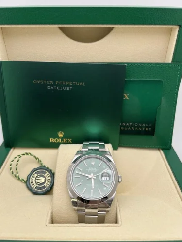 Rolex Datejust 41 126300 Mint Green Dial Oyster Bracelet Box Papers