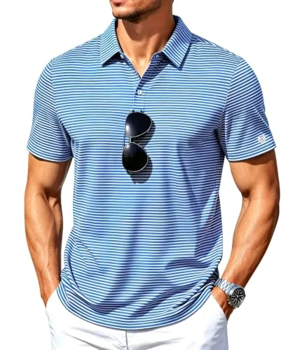 ZITY Mens Golf Shirt Short Sleeve UPF 50+ Performance Moisture Wicking Casual Striped Collared Polo Shirts XL