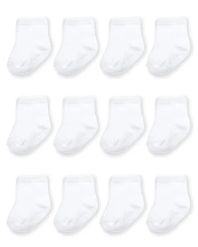 Fruit of the Loom Baby & Toddler Grow & Fit Flex Zones Cotton Stretch Crew Socks - Unisex, Girls, Boys (0-6 Months, White)