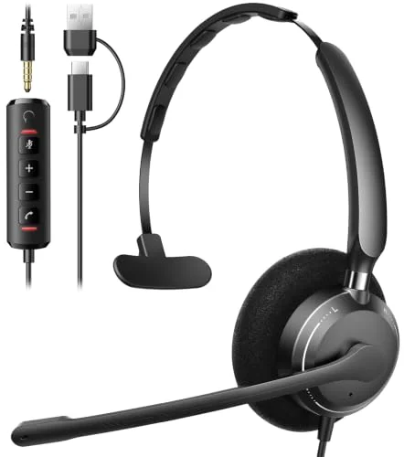 USB Headset with Microphone for PC, Computer Headset with Microphone