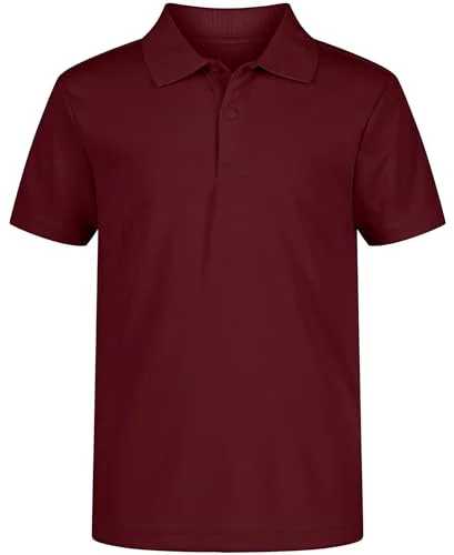 Nautica Boys' School Uniform Short Sleeve Polo Shirt, Button Closure, Moisture Wicking Performance Material, Burgundy 601, 8