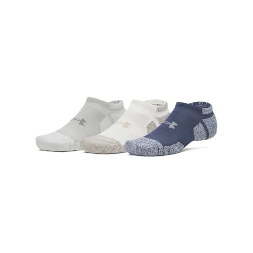 Under Armour Unisex Performance Tech Pro No Show Socks 3 Pack, (069) Titanium/Summit White/Clay Green, Large