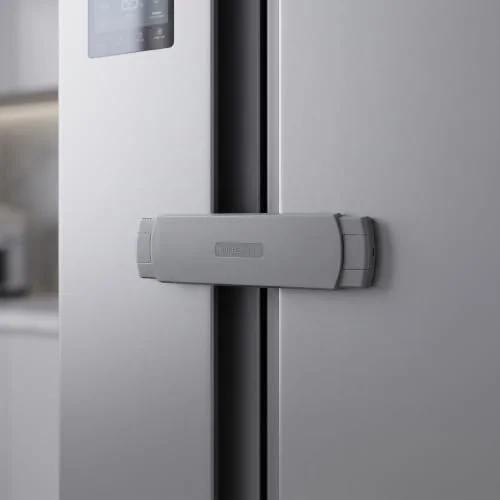 2-Pack French Door Fridge Lock for Kids, Child Proof Refrigerator and Freezer Lock, Fits Door Gaps up to 3.5 in, No-Drill Adhesive Baby Safety Lock, Black
