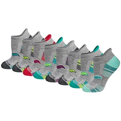 Saucony Women's 8/16 Pairs Performance Heel Tab Athletic Socks, Grey Assorted (8 Pairs), Medium