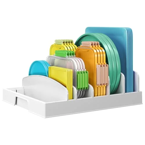 Food Container Lid Organizer, Kitchen Cabinet Organizer with 6 Dividers
