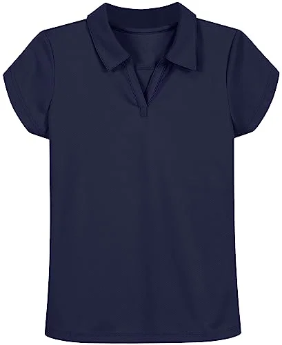 Nautica Girls School Uniform Short Sleeve Performance Polo Shirt, Navy, 12 14 US
