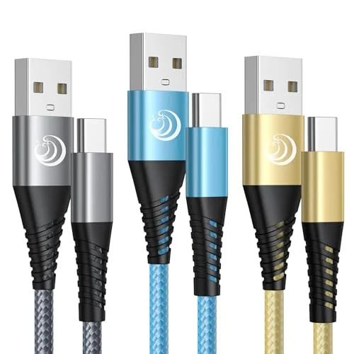 USB C Cable 3FT 3Pack Fast Charging Nylon Braided Long Type C Charger Cable for Samsung Galaxy S24 S23 S22 S21 S10 S9 S8 A02s A03s A11 A12 A13 A14 A21 A22 A32 A42 A53, Tablet, LG, TCL