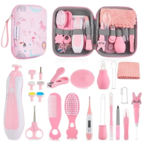 Lictin Baby Healthcare and Grooming Kit, 23 in 1 Electric Safety Nail Trimmer Newborn Nursery Health Care Set with Thermometer, for Infant Toddlers Baby Shower Gifts, Pink