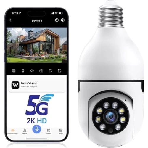 GBIUT 5G& 2.4GHz Wifi Light Bulb Security Camera, 2K HD Security Cameras for Home, Wireless Outdoor Motion Detection and Alarm, Two-Way Talk, Color Night Vision