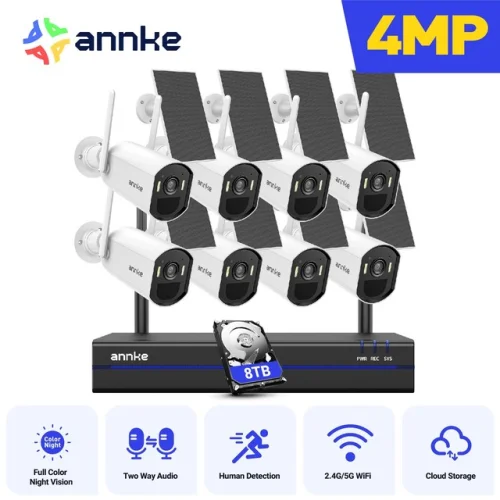 ANNKE 4MP Wireless Security Camera System Wifi Solar Battery Powered 2 Way Audio