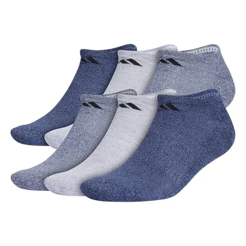 adidas Men's Athletic Cushioned No Show Socks (6 Pairs) Durable & Comfortable, Tech Indigo Blue/Grey/University Navy, Medium