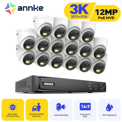 ANNKE 12MP 16CH NVR 5MP POE Security IP Camera System Audio Recording H.265+ AI