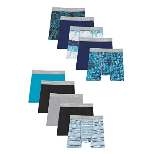 Hanes Boys' and Toddler Underwear, Comfort Flex and ComfortSoft Boxer Briefs, Multiple Packs Available, Solids/Prints Assorted-pack of 10, Large
