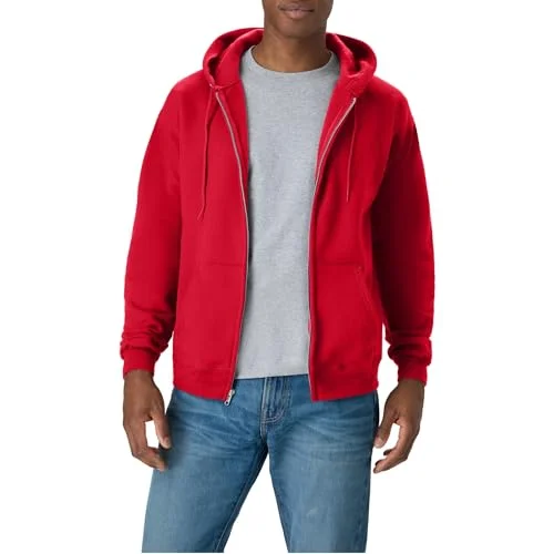 Hanes Men's Full-Zip Eco-Smart Hoodie, Deep Red, Large