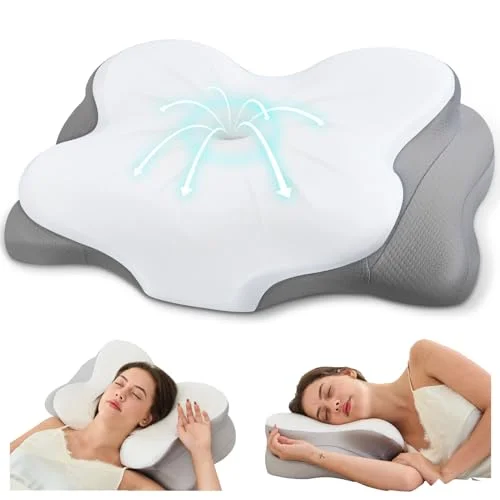 CosBed Cervical Neck Pillow, Memory Foam Pillow with Dual Height, White