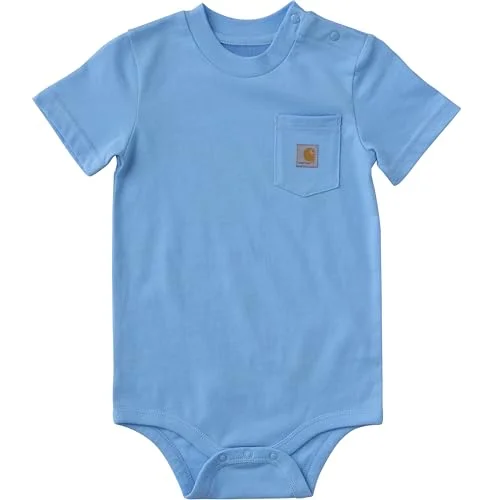 Carhartt unisex-baby, Short-Sleeve Pocket Bodysuit, Baltic Sea, 24M