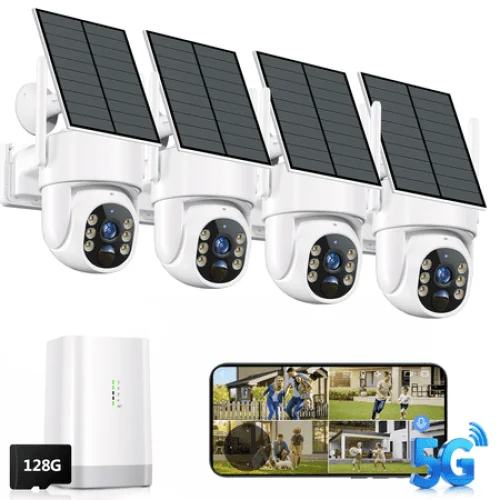 Security Cameras Wireless Outdoor, 5G&2.4G WiFi Cameras for Home Security, No Subscription needed, 4 Cam-Kit,4MP Solar Powered Security Cameras System, 360&deg;PTZ,128GB Local Storage, Color Night Vision