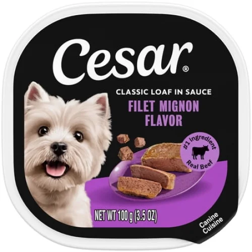 Cesar Classic Loaf in Sauce Wet Dog Food Filet Mignon Flavor, 3.5 oz. Easy Peel Tray, 1 Count