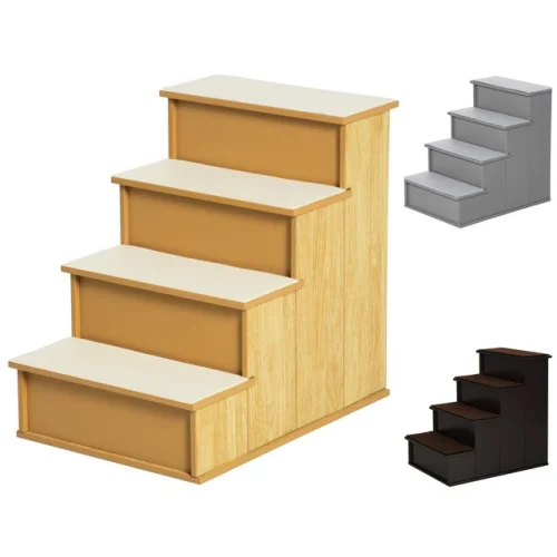 PawHut 4-Step Wooden Pet Stair Pet Steps with Soft Short Plush Cushion