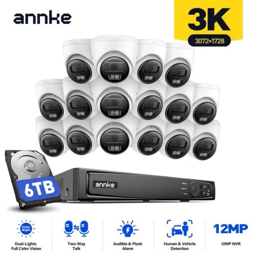ANNKE 16CH 12MP NVR 5MP POE IP Security Camera System Two Way Audio Outdoor AI