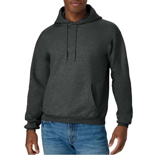 Hanes Men's Pullover EcoSmart Hooded Sweatshirt, Charcoal Heather, 2XL