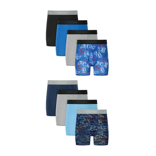 Hanes Boys' Underwear Boxer Briefs Pack, 8-Pack, Cotton-Stretch Printed, Moisture Wicking Cotton Boy's Underwear
