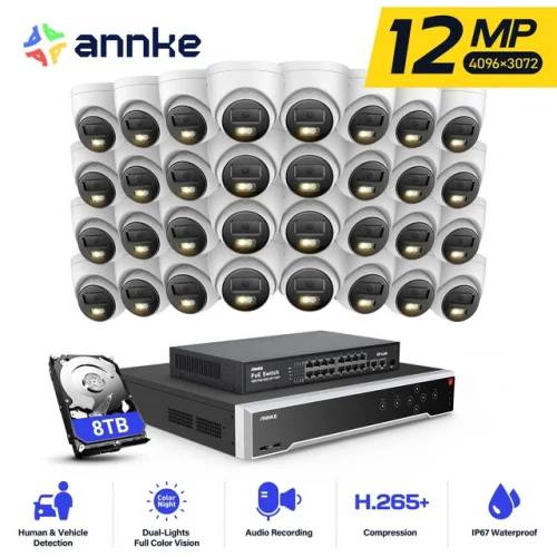 ANNKE 32CH NVR 12MP Audio POE Security Camera System Outdoor Color Night H.265+