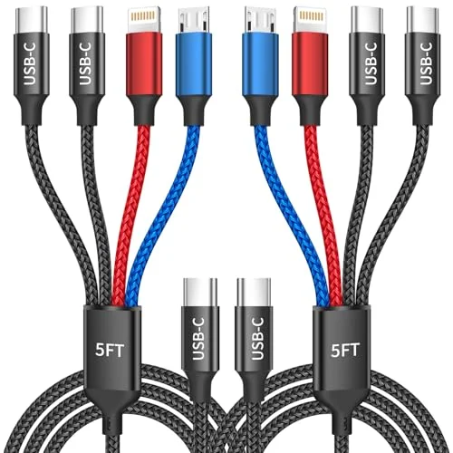 USB C 4 in 1 Charging Cable, Charging Cords for Multiple Devices, 2Pack 5FT