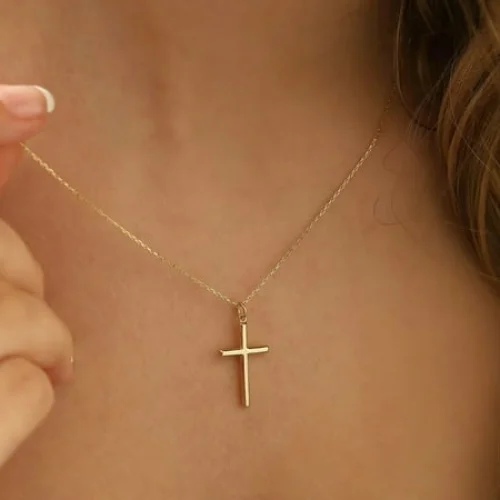 Turandoss 14K Gold Plated Dainty Tiny Cross Pendant Necklace for Women Faith Jewelry Trendy Personalized Teacher Appreciation Mothers Day Graduation Gifts for Her Mom Kids Teen Girls Wife Ideas