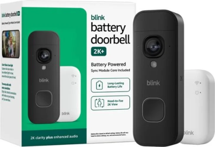 Blink - Battery Doorbell 2K+ Sync Module Core included &mdash; Wireless video doorbell, 2K resolution, enhanced audio - Black