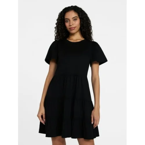 Time and Tru Women's and Women&rsquo;s Plus Cotton Swing Dress with Short Sleeves, Sizes XS-4X