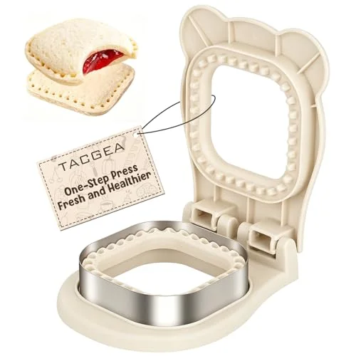 TACGEA Uncrustable Sandwich Maker &ndash; 3.7inch Sandwich Sealer and Cutter for Lunchbox and Breakfast, Square Shape, Beige