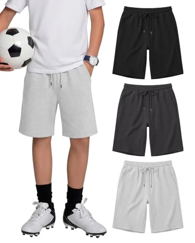 LessonZoo 3 Pack Boys' Sweat Shorts, 3-Color, 13-14 Years