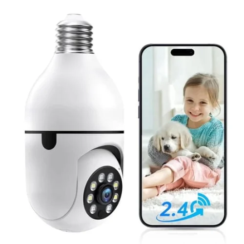 Jqimn 2.4GHz Light Bulb Security Camera, 1080P Security Cameras Wireless Outdoor, Color Night Vision, AI Motion Detection, Audible Alarm, Two-Way Talk, Easy Installation