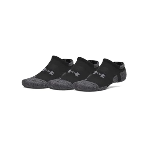 Under Armour Unisex Performance Tech Pro No Show Socks 3 Pack, (008) Ultimate Black/Ultimate Black/Castlerock, Large