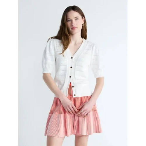 Free Assembly's Women's Cotton Crochet Cardigan Sweater with Puff Sleeves, Sizes XS-4X