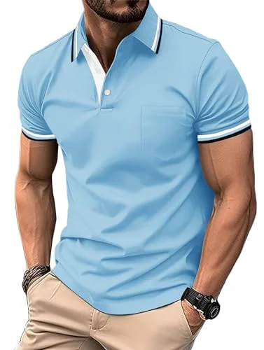 ZITY Men Polo Shirts Short Sleeve with Pocket Golf Polo Wicking Shirts for Men Casual Collared T-Shirts