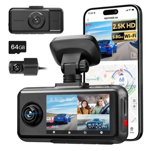 REDTIGER A6 3Channel Dash Cam Front Inside Rear 4K/2.5K+1080P+1080P Touch Screen