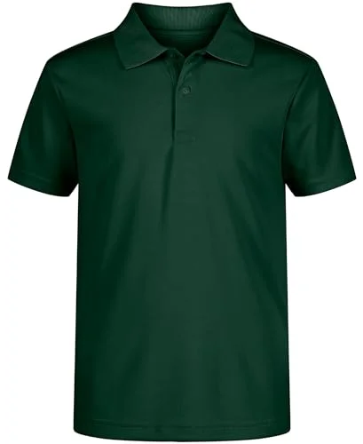 Nautica Boys' School Uniform Short Sleeve Polo Shirt, Button Closure, Moisture Wicking Performance Material, Hunter, 18-20