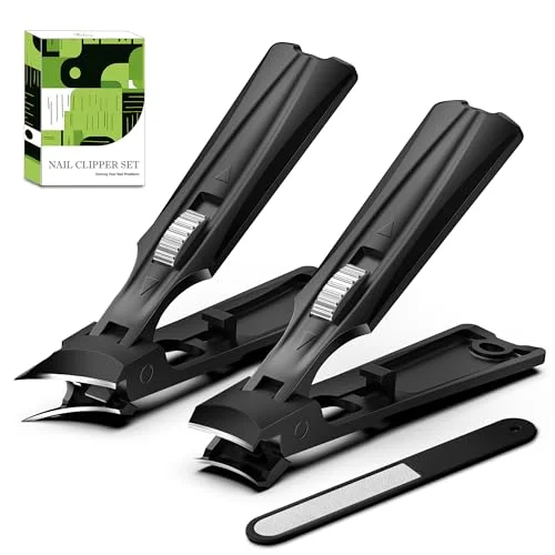 BALUCA Heavy Duty Toenail Clippers for Men & Seniors - Ultra Sharp Wide Jaw Nail Clipper for Thick & Ingrown Toenails, Long Handle Toe Nail Clipper for Seniors, Anti-Splash Design & Safety Lock